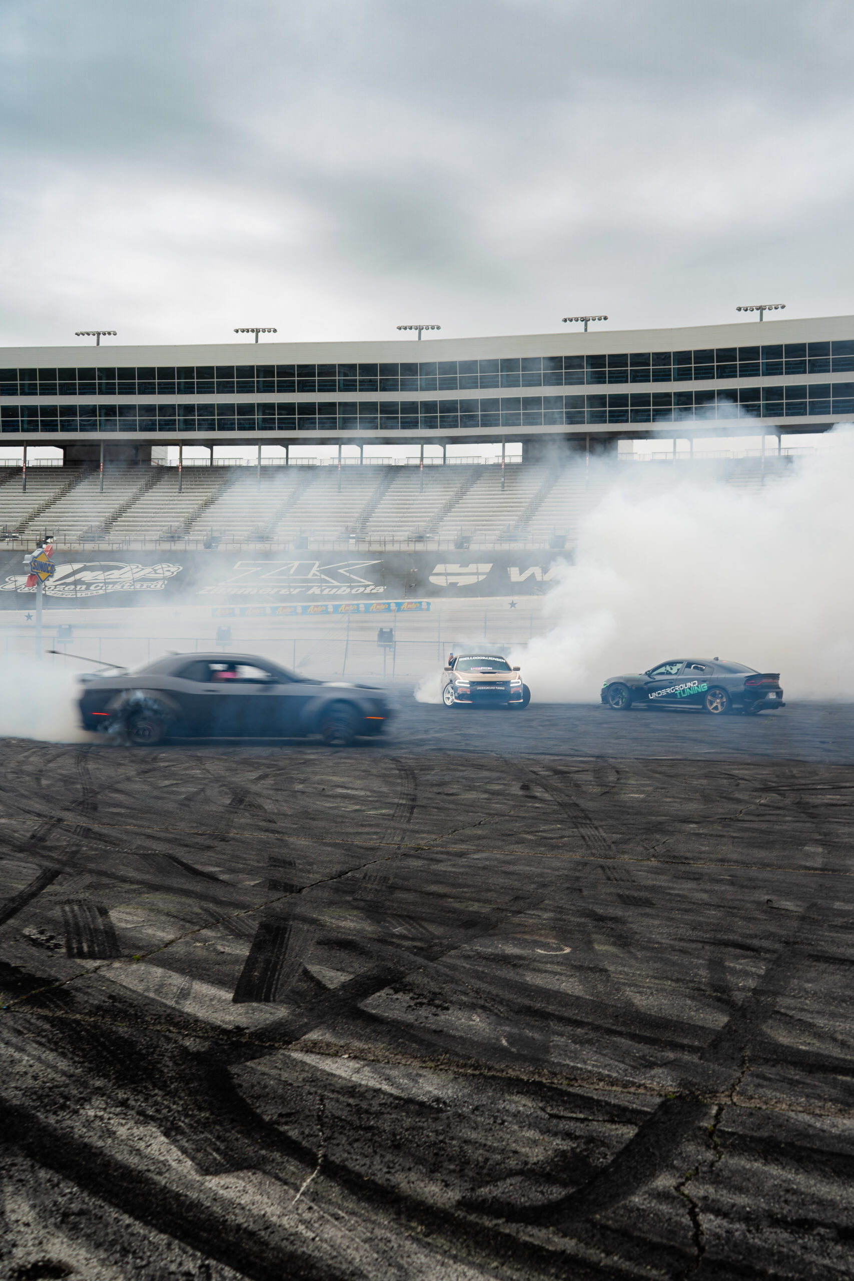 Burnout smoke on the track